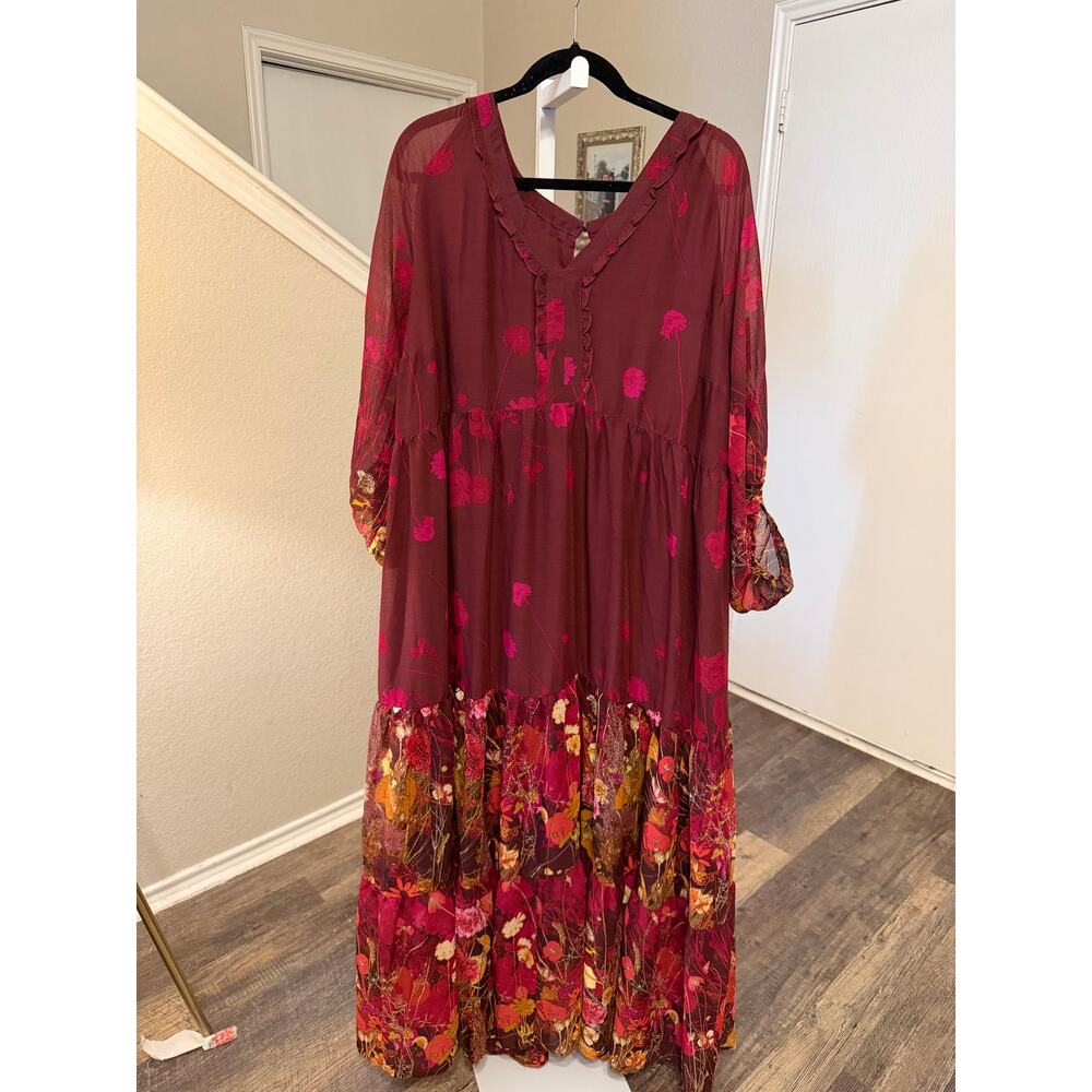 AMA York Collection Maxi Floral Burgundy Dress 22/24 NWT - Picture 1 of 4